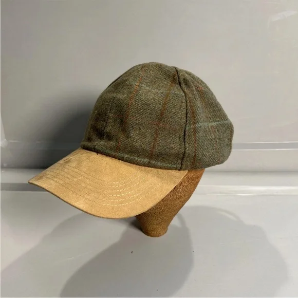 Hawkins Countryman 100% Wool Baseball Cap Hat Adjustable Suede Strap Tweed Plaid - Picture 2 of 8